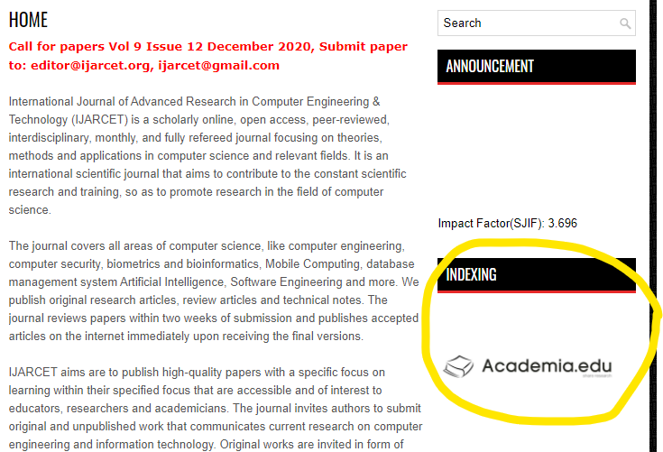 IJARCET's indexing information