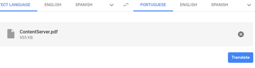 Google Translate site with a file and a Translate button