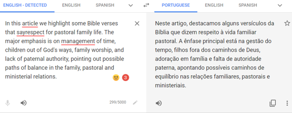 An English text and a translation in parallel on Google Translate 
