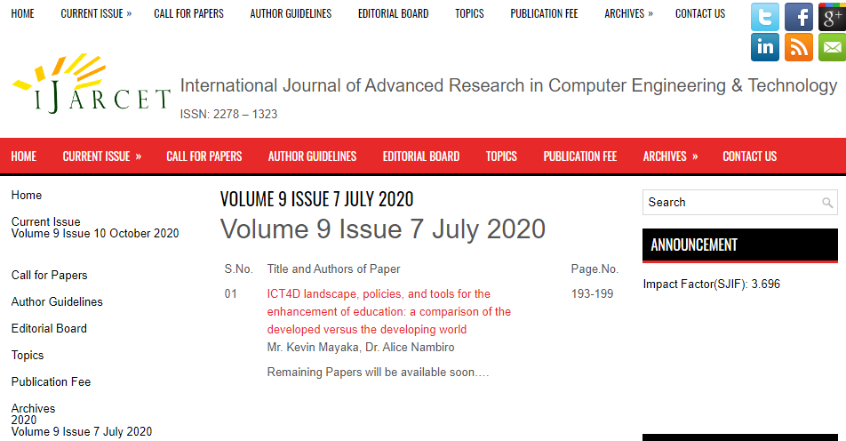 volume 9 issue 7 of IJARCET only includes one article