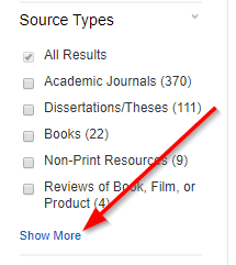 Discovery search Source Types section