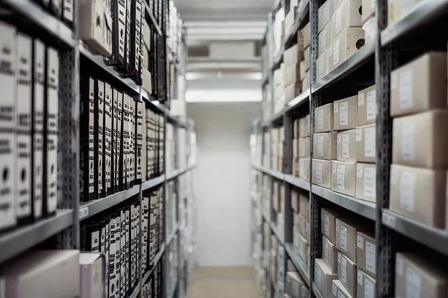 Shelves of archival boxes